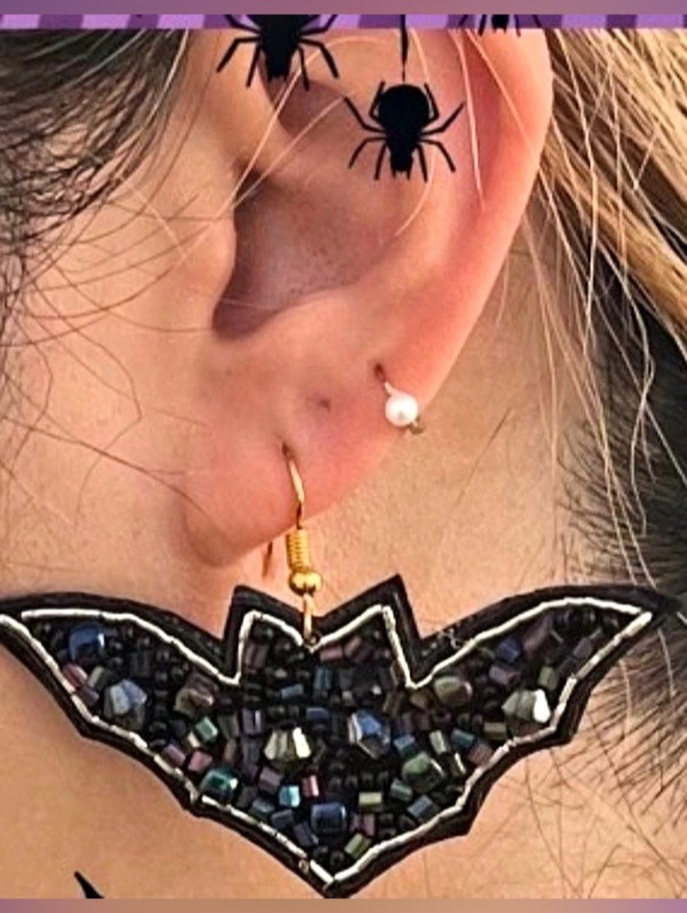 Bat-shaped Halloween Beaded Earrings